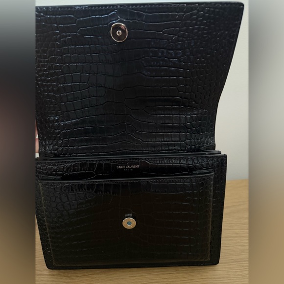 Saint Laurent Croc Embossed Leather Crossbody Bag New - Picture 10 of 16